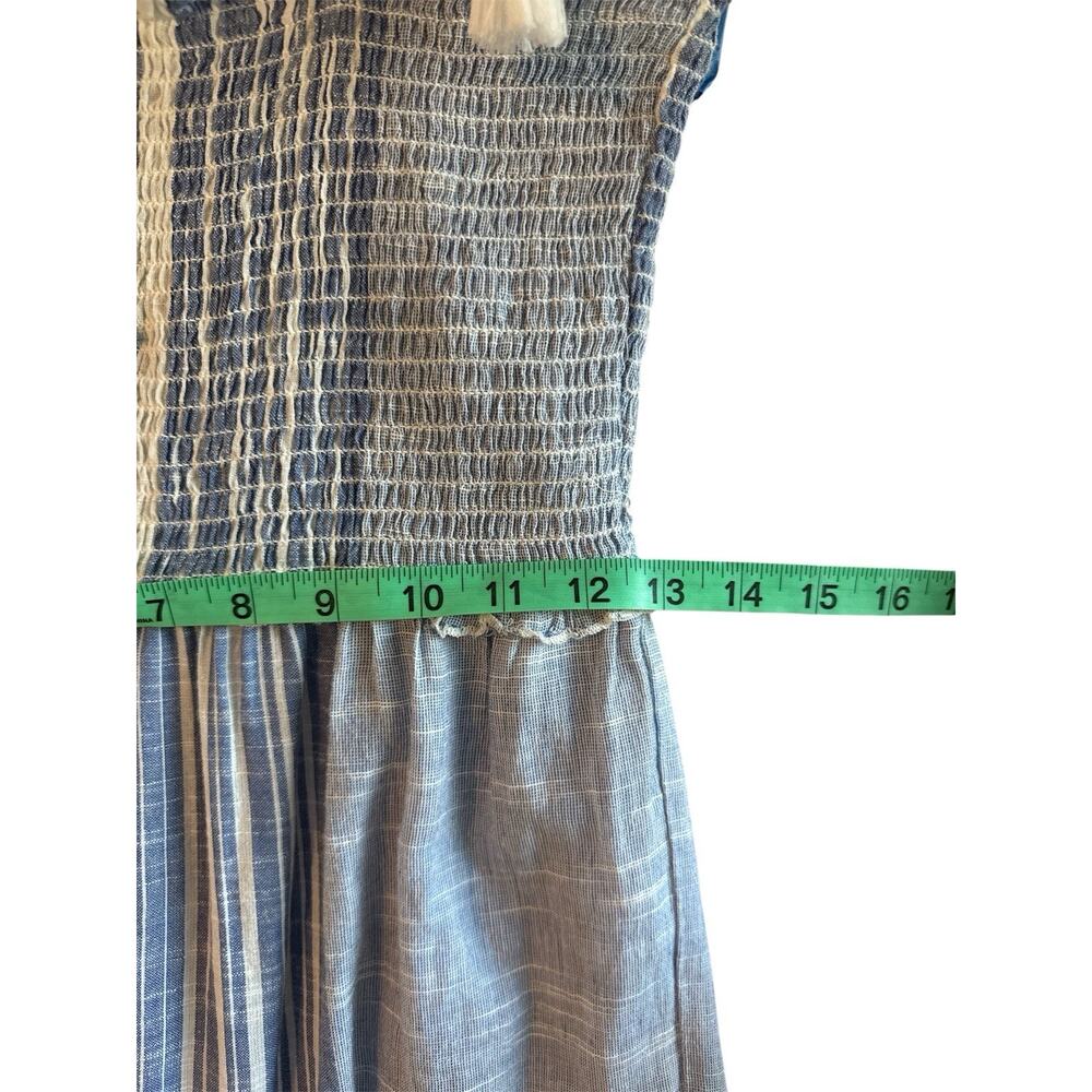 Blue Island Strapless Maxi Tube Dress White Blue Striped Cotton Boho Cottage Med - Picture 6 of 7